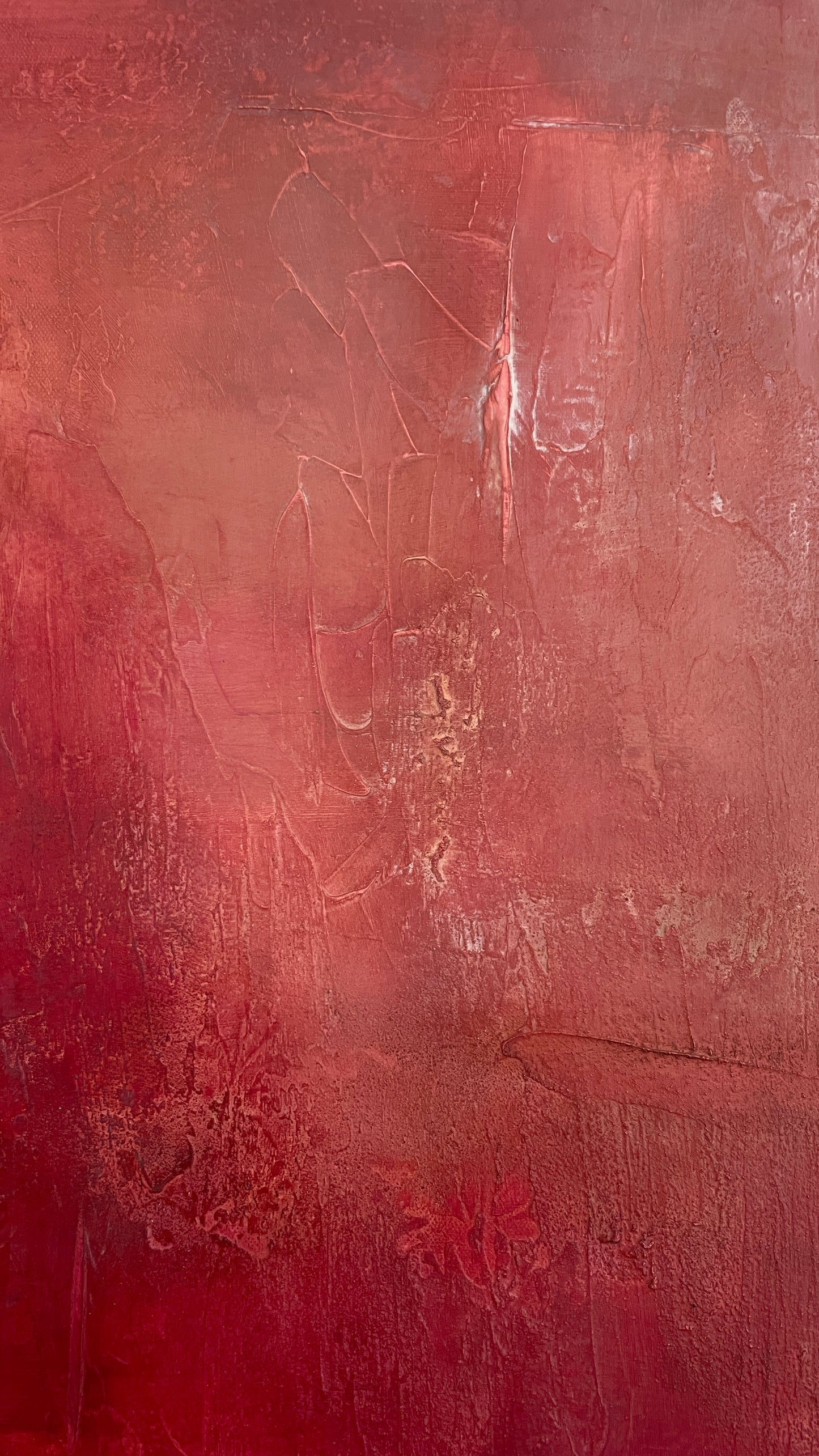 Abstract textured red acrylic painting with matte finish, layered in crimson and earthy undertones, titled ‘Blood Moon.’ Bold and atmospheric modern artwork.