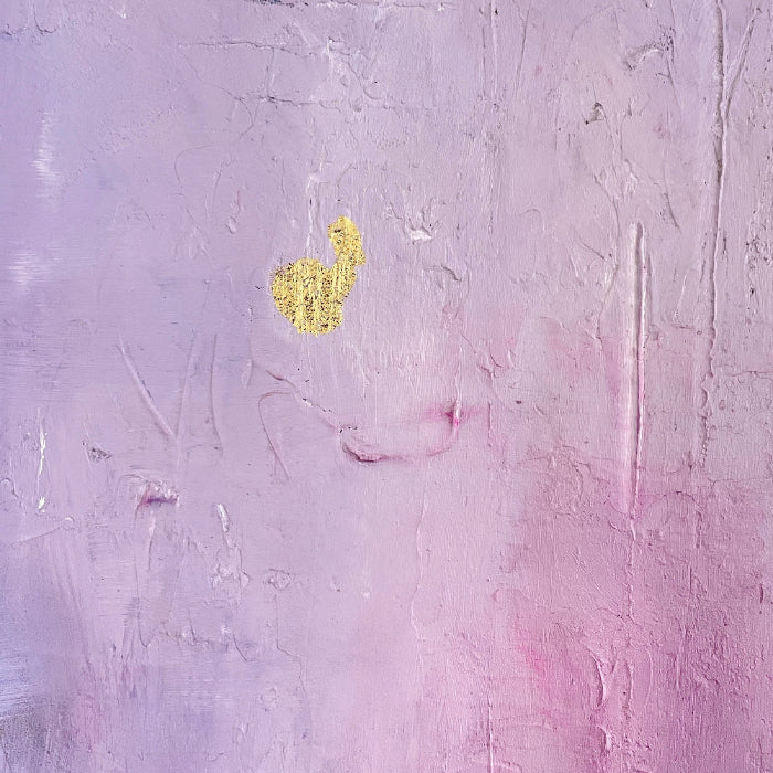 "The Gentle Hour" – original textured acrylic painting on canvas by Aziza Art, abstract artwork featuring soft pink and purple hues, displayed on a wall for modern home decor.