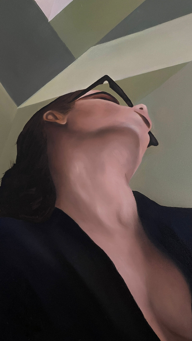 Artistic depiction of a person wearing glasses with a stylized background