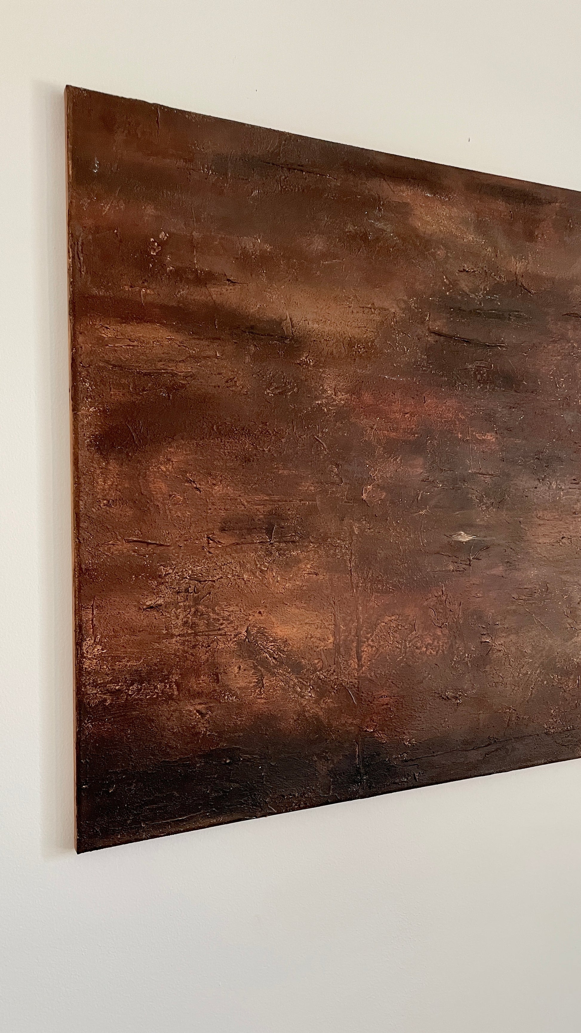 Artist Aziza Art’s textured brushwork captured in moody light from the painting After the Fire.