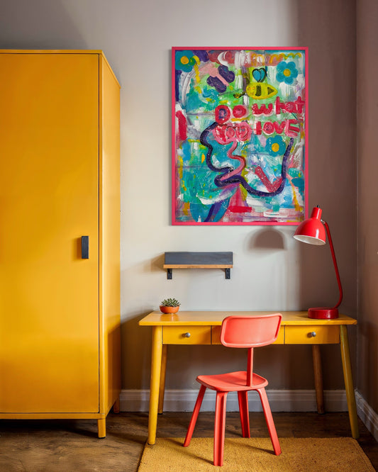 Colorful abstract painting titled “Do What You Love” by child artist