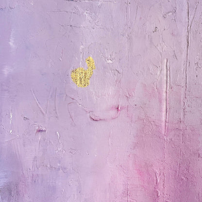 "The Gentle Hour" – original textured acrylic painting on canvas by Aziza Art, abstract artwork featuring soft pink and purple hues, displayed on a wall for modern home decor.