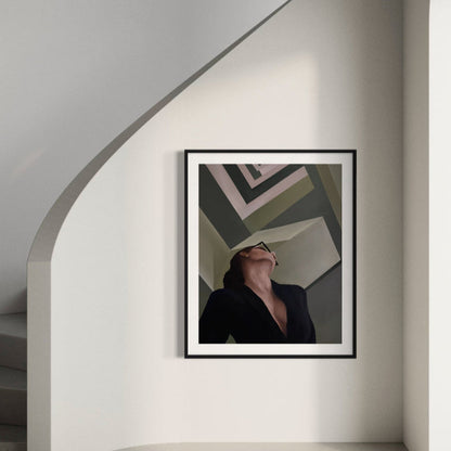 Framed abstract art on a wall in a modern interior setting
